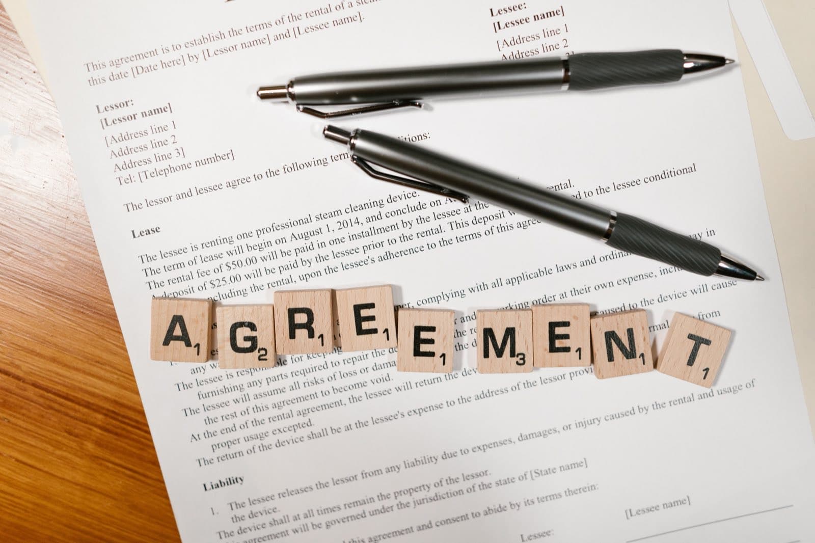 A rental agreement ready to sign