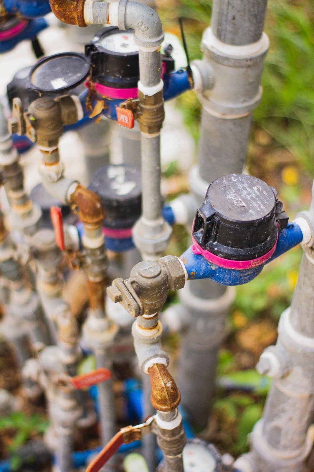 A bank of water meters